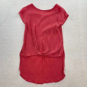 Ariat Women's Pink High Low Wrapped Front Hem Crinkle Boho Western Blouse Size L